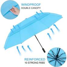 Paraguas de G4Free de 42465462 pulgadas, compacto, reversible, de viaje, con 10 varillas, resistente al viento y a la lluvia, doble capa, apertura y cierre automticos - Azul cielo + 54 inch - Ver 4