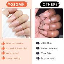 Nude Press On Nails Almond Shaped Fake Nails Medium Glossy Stick On Nail Natural Full Cover False Nail Acrylic Glue On Nails For Women - A級裸體 - 查看 6