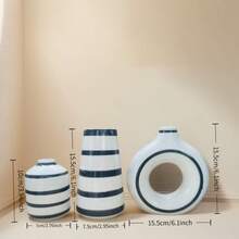 Vaso de cerâmica listrado com 3 peças, vaso de combinação listrado, combinação para casa, decoração de flores em vaso, para decoração de casa, vaso decorativo redondo para centro de mesa, casamento, restaurante, escritório, decoração de sala de estar