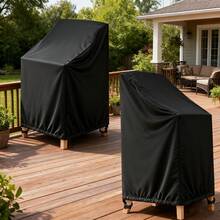 1pc 210D Oxford Cloth Stacking Chair Cover - Black, Outdoor Garden And Patio Furniture Protector, Cover Only - Black - View 6
