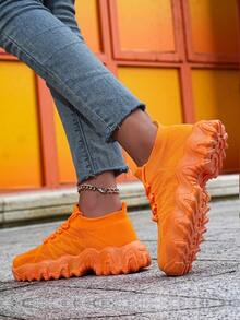 ​Women's Vibrant Orange Extra Wide Sneakers - Wide Fit Comfort With Knit Upper For Street Style, Year-Round Shoes For Women​ - 橘色 - 查看 5
