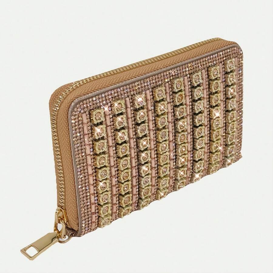 High-Quality Shiny Unique Rhinestone Wallet, Fashion Zipper Clutch, Chain Shoulder Bag, Rhinestone Bling Bling PU Short Wallet Card Holder Mini Pouch, Zipper Small Wallet 2-In-1 Women's Bag, Popular In Europe And America, INS Leather Evening Bag, Mini Wallet, Women's Wallet Card Holder Multi-Card Slots, Party Coin Purse, Money Clip Wallet