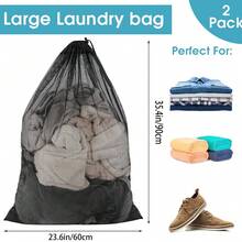 كيسان غسيل شبكيان قوي الجودة، مناسبان للغسيل الكبير، أكياس غسيل بحبال للجامعة والسكن الجامعي والسفر والمنزل والشقق، قطعتان