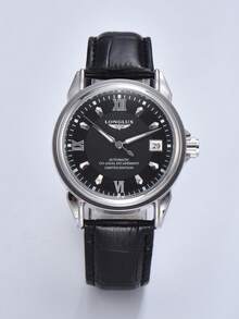 LONGLUX 1 Pc Men's Waterproof Single Calendar Automatic Mechanical Watch With Luminous Dial, Business Leather Band - Black - View 6