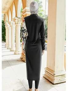 VFJ Bộ đồ bơi Burkini Heat Spring họa tiết Ả Rập có thể tháo rời dành cho nữ, 3 mảnh, màu sắc đồng nhất, độ che phủ vừa phải, thích hợp để lướt sóng và lặn, chống nắng - màu đen - Xem 4