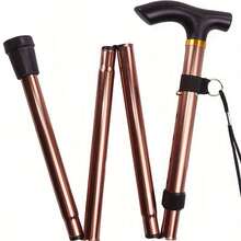 4-Section Foldable Ultra-Light Adjustable Telescopic Trekking Pole, Retractable Walking Stick With Anti-Slip Rubber Tip - Available In 4 Colors (Brown, Black, Blue, Red), Suitable For Hiking, Walking, Elderly Assistance, Durable Trekking Accessory Telescopic Walking Stick - 棕色 - 查看 10