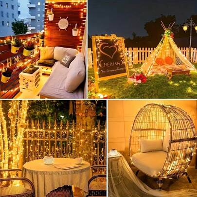 1 Set 39.3FT 100 LED Solar Lichterkette, 8 Beleuchtungsmodi, Sternenhimmel-Funkeleffekt, geeignet für Outdoor-Camping-Zelt-Dekoration, Garten & Balkon Feiertags-Dekoration, Weihnachtsbaum, Hochzeit & Geburtstagsfeier, Zusammenkunft, Atmosphärenbeleuchtung, Kunststoffmaterial, Aufhängung, Solarbetrieben