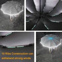 Paraguas, 2 en 1 Paraguas para Lluvia y Viento Reforzado con 360 Tiras Reflectantes, Sombrilla Proteccion UPF 50+ de 10 Costillas, Paraguas Plegable Reverse para Viaje, Trabajo, Automvil - Beis - Ver 6