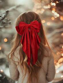 2 piezas Lazo grande de terciopelo navideño con cola larga, pasador de pelo con moño para niñas, sujetador de cola de caballo, accesorios para el cabello para niñas, regalos de Navidad para niñas, fácil de usar (rojo y verde oscuro) - Multicolor - Ver 3