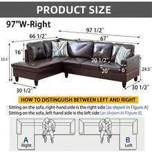 Conjunto de sofá seccional moderno en forma de L de 245 cm de ancho en marrón oscuro, chaise longue esquinero de cuero sintético con orientación a la izquierda, sofá cama modular de montaje sin herramientas, mueble multifuncional para sala de estar que ahorra espacio, ideal para apartamentos y oficinas. - Marrón - Ver 6