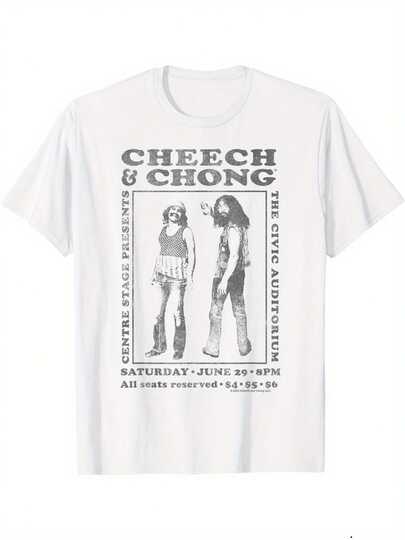 チーチ＆チョン ヴィンテージ 1981 センターステージツアー Tシャツ - 6月26日土曜日のオーディションの詳細が描かれたヴィンテージグラフィックTシャツ、メンズホワイト半袖クルーネックカジュアルシャツ、コンサートグッズやコメディ映画ファン、ファンの記念品、ユーモラスなデザイン、丈夫な生地