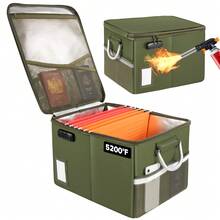 5200 ° F Fireproof Document Box, Fire Important Document Organizer With Lock, Upgraded Heat Insulated Filing Storage Cabinet Office Organization - màu xanh lá - Xem 2