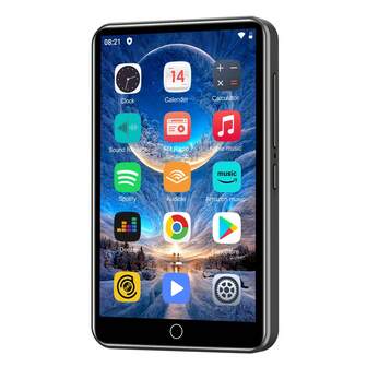 Reproductor MP3 de 80GB con Bluetooth y WiFi, Spotify, Audible, Pantalla táctil completa de 4.0 pulgadas, Reproductor de música Android con altavoces, Radio FM, Libros electrónicos, Capacidad de hasta 512GB