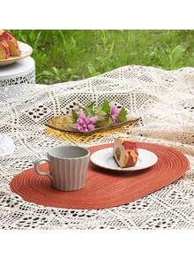 Cotton Yarn Woven Oval Placemats 12x18 Inch, Dining Table Oval Napkins, Natural Woven Heat Resistant Table Mats For Family Gatherings, Wedding Parties (Orange Red) - Orange - View 6