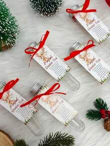 1/5 件神奇驯鹿食品套装，1.35 盎司试管配红丝带，圣诞夜派对礼物，节日礼品盒，不含食物，塑料，圣诞传统 - 彩色 - 查看 2