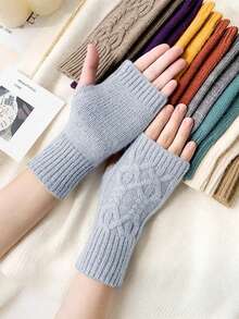 Aquecedores de pulso novos de Natal e Halloween para outono/inverno, luvas sem dedos quentes para estudantes, chapéu tipo boina, gorro de malha grossa versátil e moderno, adequado para idosos, crianças, presentes macios, à prova de vento, quente para sair, viajar, encontros - Moda versátil - Multicolorido - Ver 1