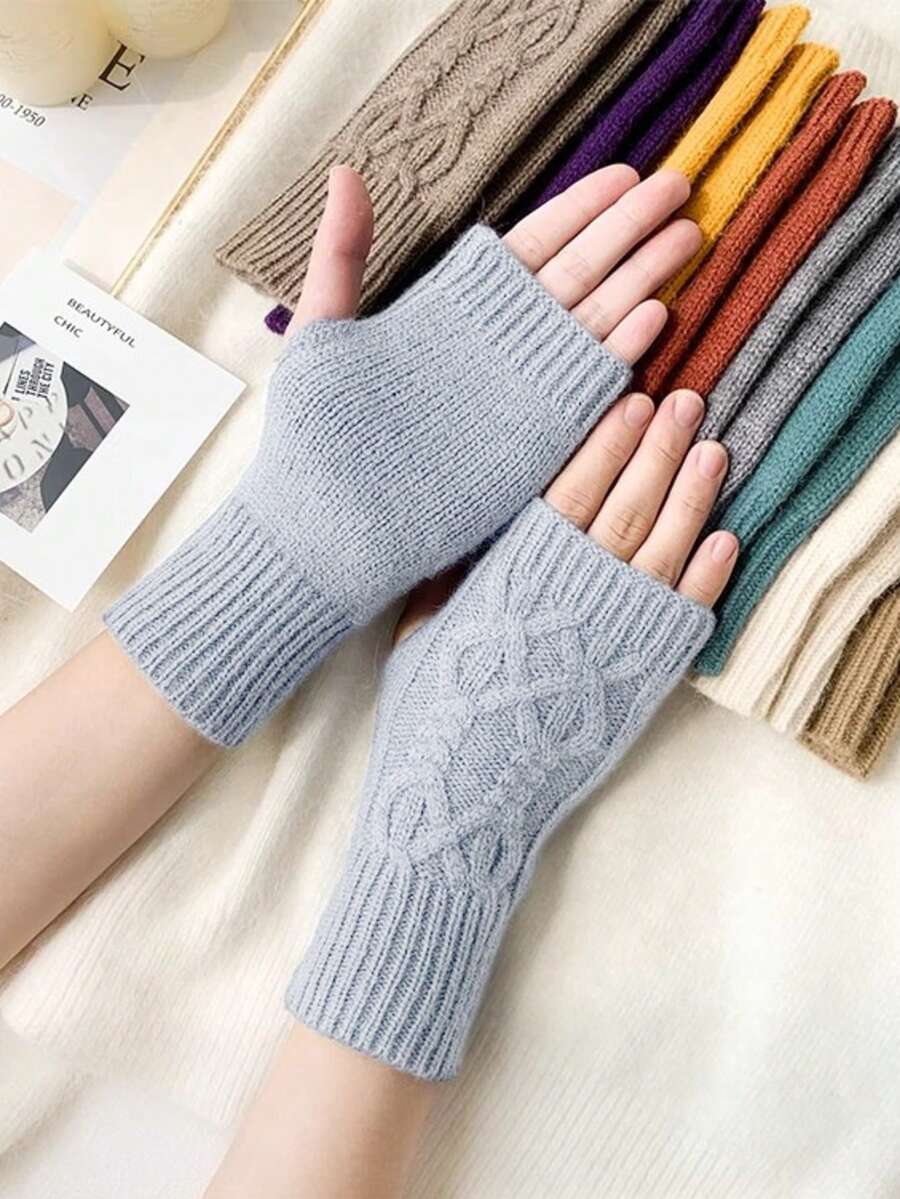 Aquecedores de pulso novos de Natal e Halloween para outono/inverno, luvas sem dedos quentes para estudantes, chapéu tipo boina, gorro de malha grossa versátil e moderno, adequado para idosos, crianças, presentes macios, à prova de vento, quente para sair, viajar, encontros - Moda versátil - Multicolorido - Ver 1