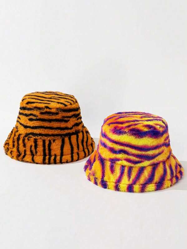 1 szt. unisexowy, modny, pluszowy kapelusz typu bucket z nadrukiem zwierzęcym w kształcie tygrysa, odpowiedni do dekoracji, występów ulicznych, pokazów scenicznych, imprez i codziennego stroju