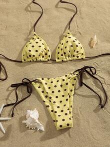 Bộ bikini buộc dây cổ chấm bi gợi cảm dành cho nữ, đồ bơi thời trang và thoải mái cho kỳ nghỉ hè trên bãi biển. - Nhiều màu - Xem 2