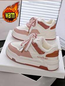 SCKMEU 女士时尚拼色厚底运动鞋，百搭舒适防滑运动鞋，低帮系带滑板鞋