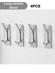1/2/4pcs Adhesive Hooks, Towel Hook Coat Hooks, Stainless Steel Brushed Wall Hooks, For Hanging Throbe Sponges In Bathroom And Bedroom, Hook Accessories, Auxiliary Hook, Heavy Duty Hook. For Hanging Coat, Clothes, Plants, Gardening Tools, Kitchenware, Pans, Pots, UtBaensils, Spoons, Hat, Towel Robe Hook Rack Wall Mount. For Your Bedroom, Shower, Classroom, Garage, Apartment, College Dorm, Cabinets, Fridge, Organizer And Most Kinds Of Room Decor.
