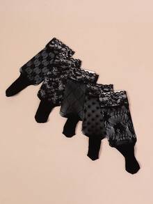 5 Pairs Lace Patchwork Ankle Socks, Women's Thin Sexy Hollow Out Short Socks, Ankle Socks For Summer