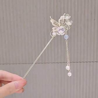 1件中国风蝴蝶优雅汉服发饰，高端复古女士发夹，发髻延长发夹，发卡