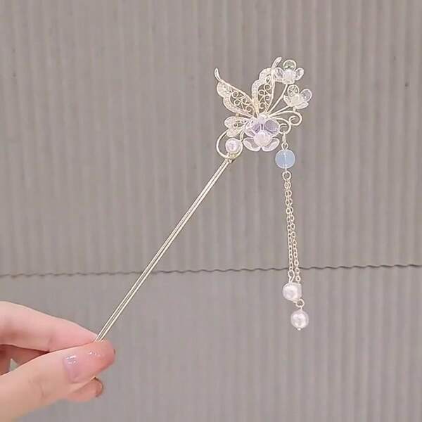 1pc Chinese Style Butterfly Elegant Hanfu Hair Accessory, High-End Retro Hairpin For Women, Bun Extension, Pins For Hair