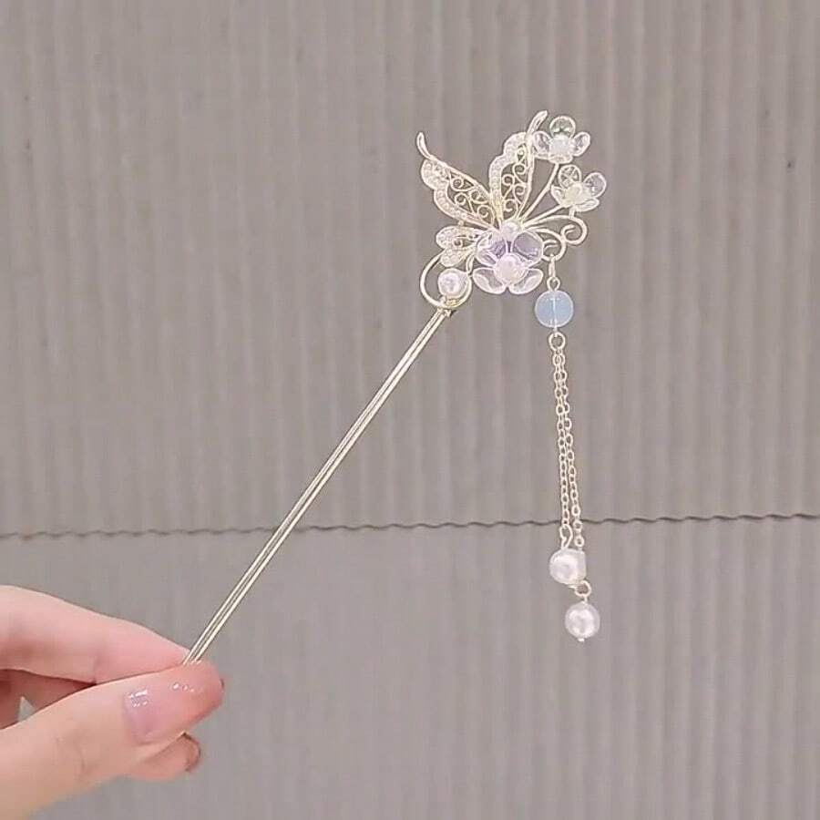 1pc Chinese Style Butterfly Elegant Hanfu Hair Accessory, High-End Retro Hairpin For Women, Bun Extension, Pins For Hair