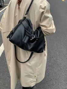 1件简约复古设计荔枝纹女式软肩托特包，女士手提包，秋冬新款女士单肩包，秋季最佳手提包，女士休闲手提包