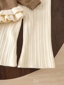 WUHUANG YIYI 2 件套女童可爱二合一下摆设计双色毛衣开衫和宽松裤子套装，秋冬休闲装