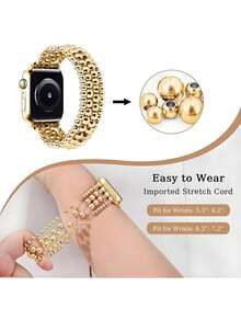 两件套：闪亮表带和保护壳，优雅女士金色手镯，镶嵌奢华闪耀水晶钻石，可调节水晶镶嵌PC框架手表保护壳，以及金色串珠手链/表带，兼容 Ultra 2/1 SE/S10/S9/8/7/6/5/4/3系列38mm、40mm、41mm、42mm、44mm、45mm、46mm、49mm，适合表带和表壳（女士）。 - 金色 - 查看 7