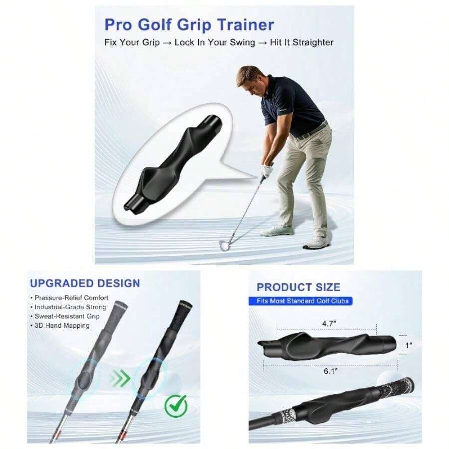 Entrenador de agarre, Clubes entrenadores de agarre - Ayuda de entrenamiento para la mano derecha con diseño, corrige la postura del agarre y mejora la precisión del swing - Negro - Ver 1