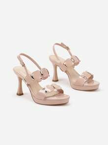 Sandalias de tacón de aguja de cuero patentado con correas geométricas - Rosa Pálido - Ver 5