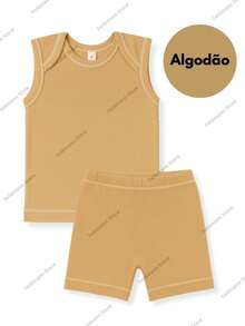 KIT 2 Conjunto Verão Bebê Menino Menina Unissex 4 Peças em Algodão Respirável Verão Fresquinho (2 Regatas + 2 Mijões/Shorts) Sortidos PREMIUM
