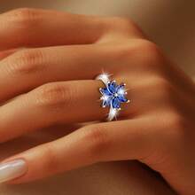 1pc Elegant 925 Sterling Silver Zirconia Flower Shaped Women's Rotatable Colorful Opal Adjustable Ring, Luxury Gift For Family, Friends, Christmas, Halloween, Valentine's Day, Birthday