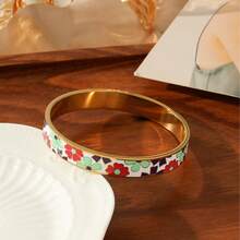 1PC Vintage Exaggerated Ins Style Enamel Drip Oil Bracelet, Stainless Steel Non Fading Women's Bracelet, Suitable For Dates, Holidays, Christmas Wear