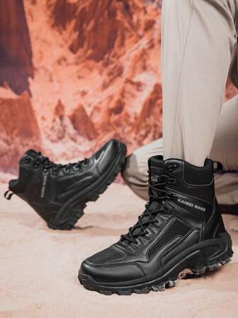 户外徒步沙漠靴男2025新款透气防滑防沙超轻高帮作战靴，男士高帮户外露营黑色徒步鞋，透气舒适登山靴，作训工装作战靴，超轻冬季户外高帮作战战术靴男特种兵作训靴防水运动靴，徒步踝靴男码39-47