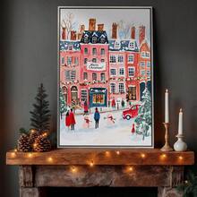 1 Stück rahmenloses gemütliches Winter Straßen-Ölgemälde, Schneestadt Wandkunst Poster, Vintage Landschaftsdruck für moderne Raumdekoration, FunkyPosters, Schlafzimmerdekoration, Wanddrucke für Zimmer, Studentenwohnheim Grundausstattung, herzerwärmende Geschenkidee für Wohnzimmer, Apartment Weihnachtsdekoration