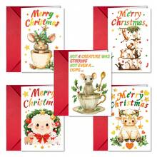 Zestaw 5 uroczych, kreskówkowych kartek świątecznych z kopertami