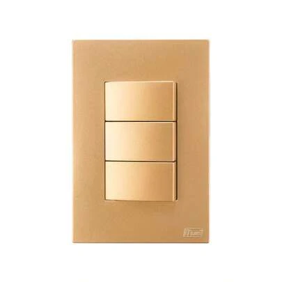 Interruptor Tecla Linha Recta Ouro Nobre Dourado Fosco Espelho Placa e Modulo Conjunto Completo Blux