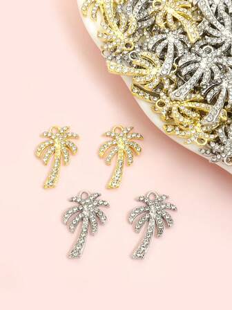10pcs Sparkling Rhinestones Inlay Palm Tree Charms, Exquisite Tropical Plants Styling Alloy Pendants For DIY Temperament Clavicle Chain Necklace Bracelet Earrings Keychain - Fashionable Item For Summer Beach Casual Vacation, Ocean-Themed Party Scene Hanging Decorations