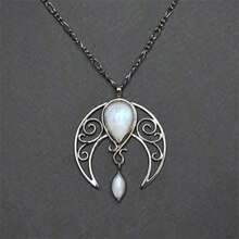 1pc Women's Bohemian Vintage Necklace - Hollow Moon & Rhinestone Pendant, Fashion Personalized Jewelry For Party Sparkle - 復古銀色 - 查看 2