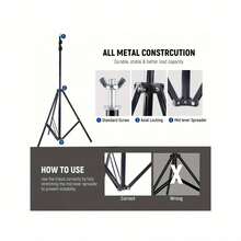 NEWKS Supporto portatile per sfondo - 2 metri x 2 metri (larghezza x altezza) Supporto regolabile a forma di T con 2 clip a molla, 1 borsa e telo di sfondo nero, utilizzato per sfondi fotografici di feste, studi fotografici, feste, matrimoni - nero - Visualizzare 2