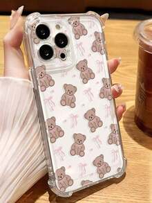 Fall Phone Case 1pc Cute Girl Style Bowknot Small Bear Full Screen Pattern Anti-Drop Transparent Soft Phone Case, Compatible With IPhone 11/12/13/14/15 Pro Max Waterproof Shockproof Scratch Resistant - Clear - View 3