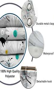 ENYORSEL Blue Bathroom Sets With Shower Curtain And Rugs, 4 Piece Geometric Bathroom Shower Curtain Set With Rugs, Incl Shower Curtain With 12 Hooks, Bath Mat, U-Shaped Floor Mat, Toilet Lid Oval Rug