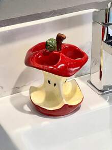 1PC Creative Apple Toothbrush Holder, Bathroom Sink Organizer For Home Use, Home Organization, Countertop Organizer, Sleek Organizer, Creative Design, Elegant Finish, Smooth Surface, Bathroom Holder, Storage Rack, Organized Living, Personal Hygiene
