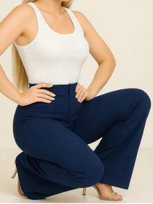 Pantalón de Vestir con Pinzas en cintura (ACAMPANADO) - Azul Marino - Ver 2