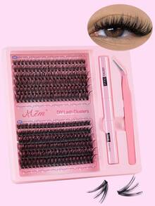 240pcs Individual D-Curl Cluster False Eyelashes, Includes Glue And Sealer, Soft Sponge Texture, Dense And Fine For Enlarged Eye Effect, Mixed 40D+50D+60D/60D+80D+100D, 10-16mm Mixed Length, Suitable For Daily, Wedding, Party And Travel Makeup - 黑色 - 查看 9