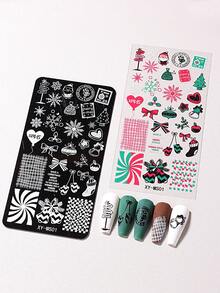 6pcs Christmas Nail Enhancement Template, With Snowflake, Gingerbread Person, Bow, Love, French Nail Hot Stamping Template, For Christmas Nail Decoration, Diy Christmas Nail Polish Transfer Tool